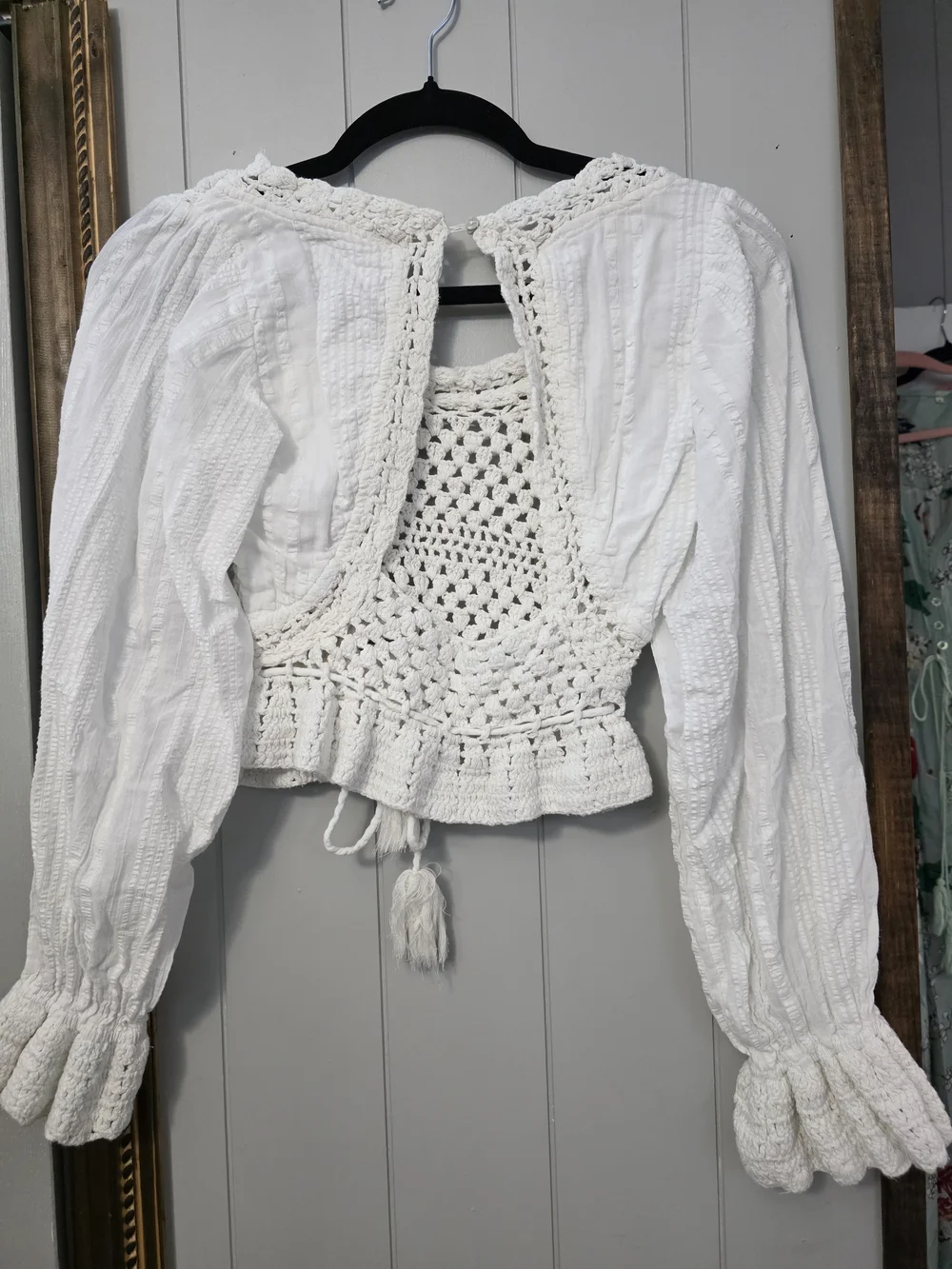 Free People White Crochet Tie-Front Crop Top